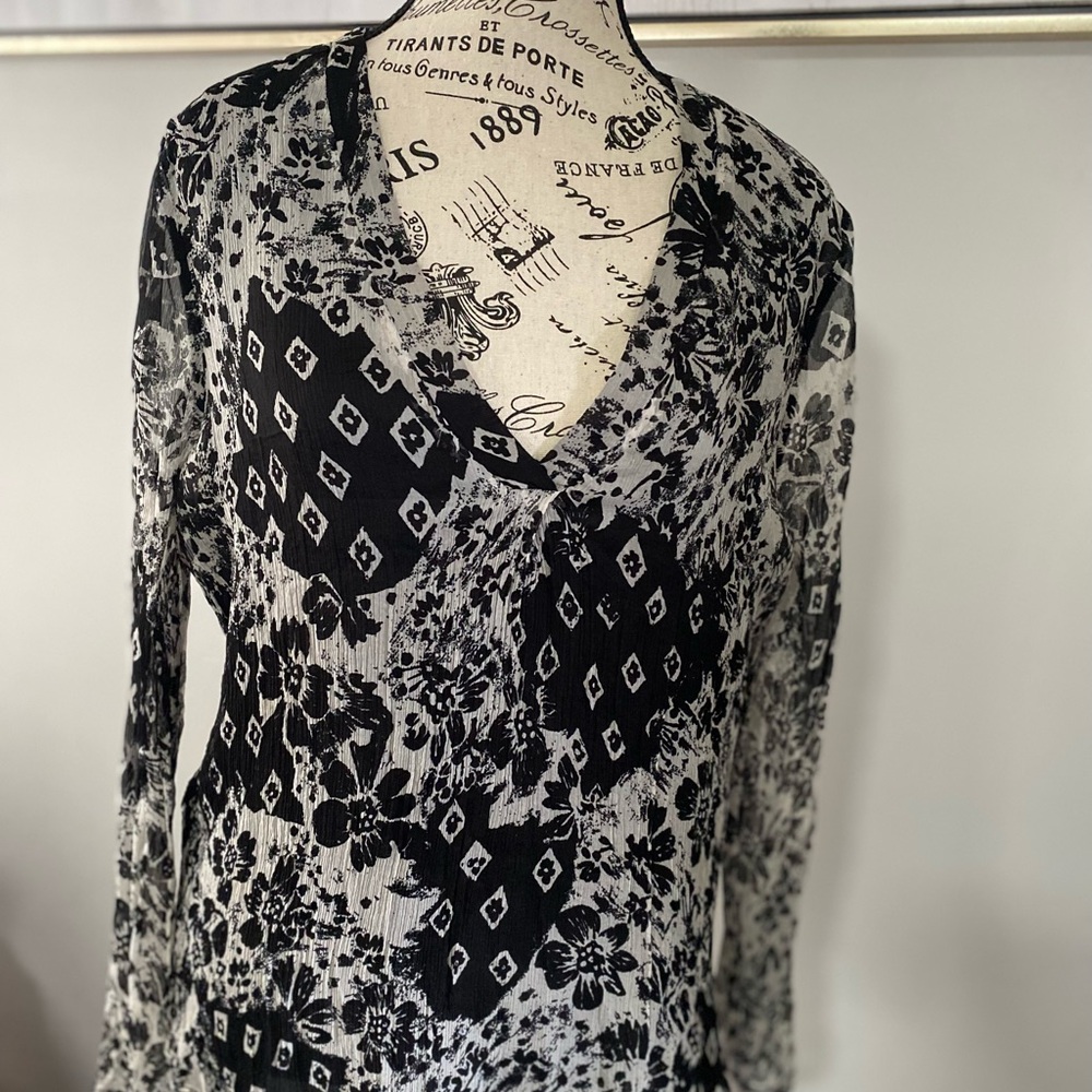 Massimo Dutti Black and White Floral Blouse